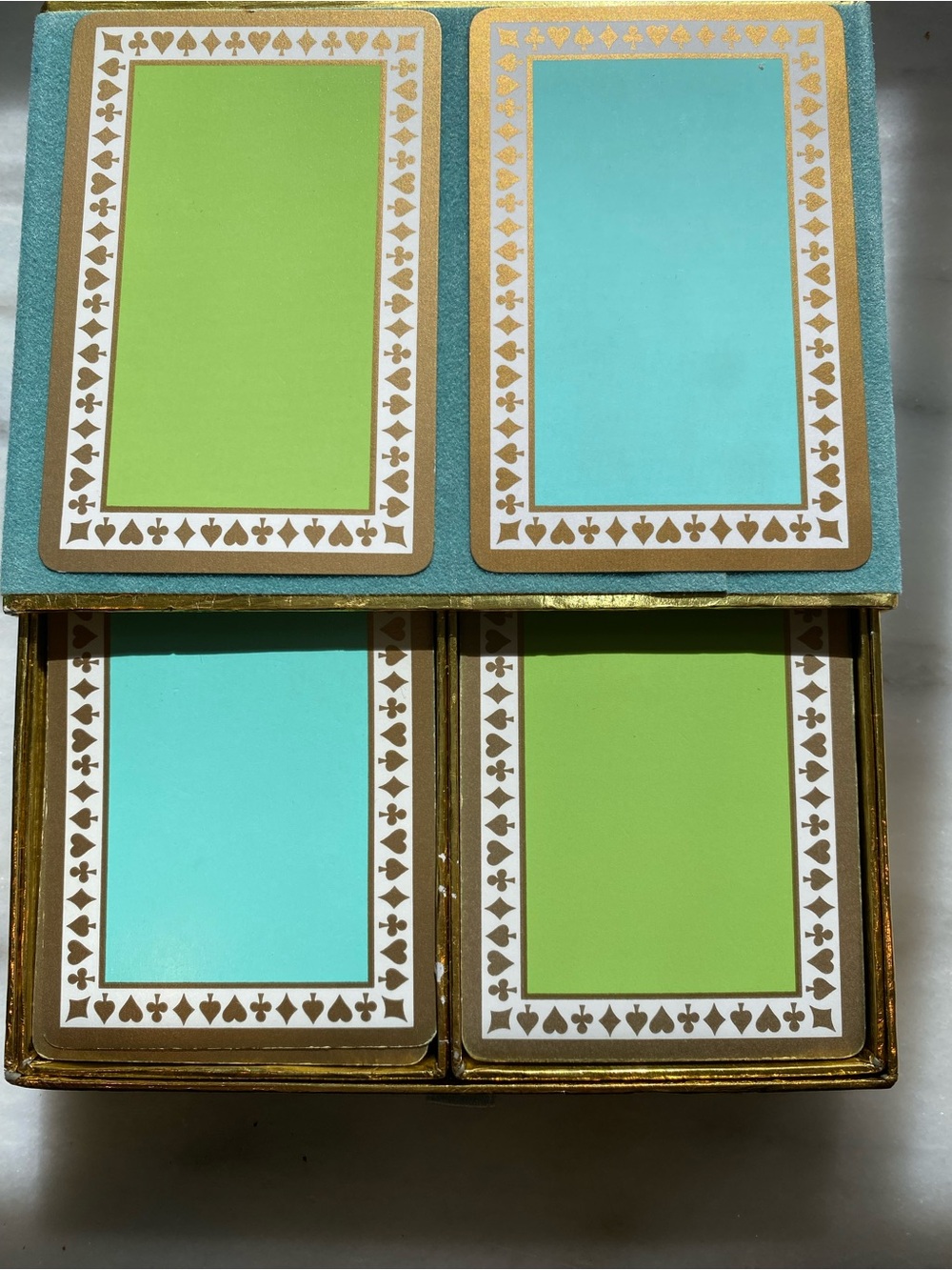 Tiffany & Co. Blue and Lime Playing Card Sets with Gold Trim